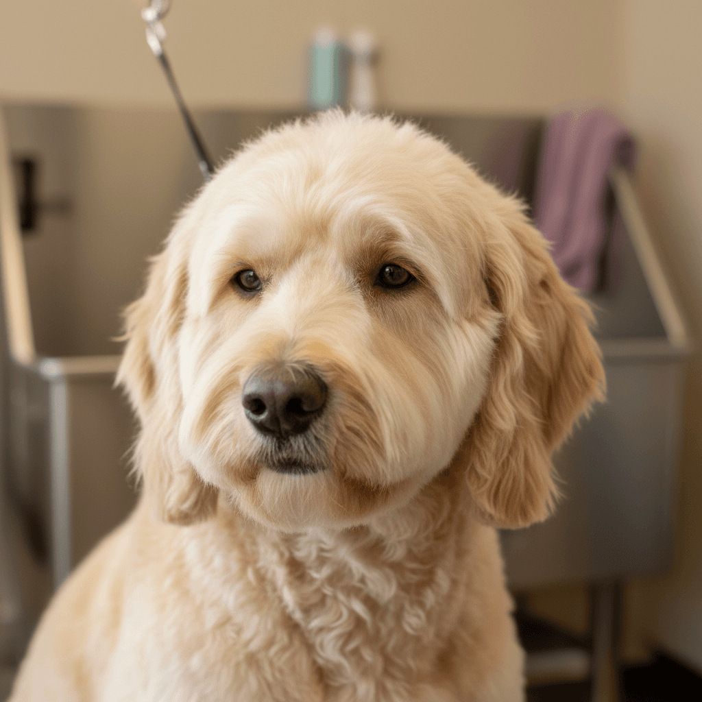 Happy dog with a fresh, clean coat after a grooming session